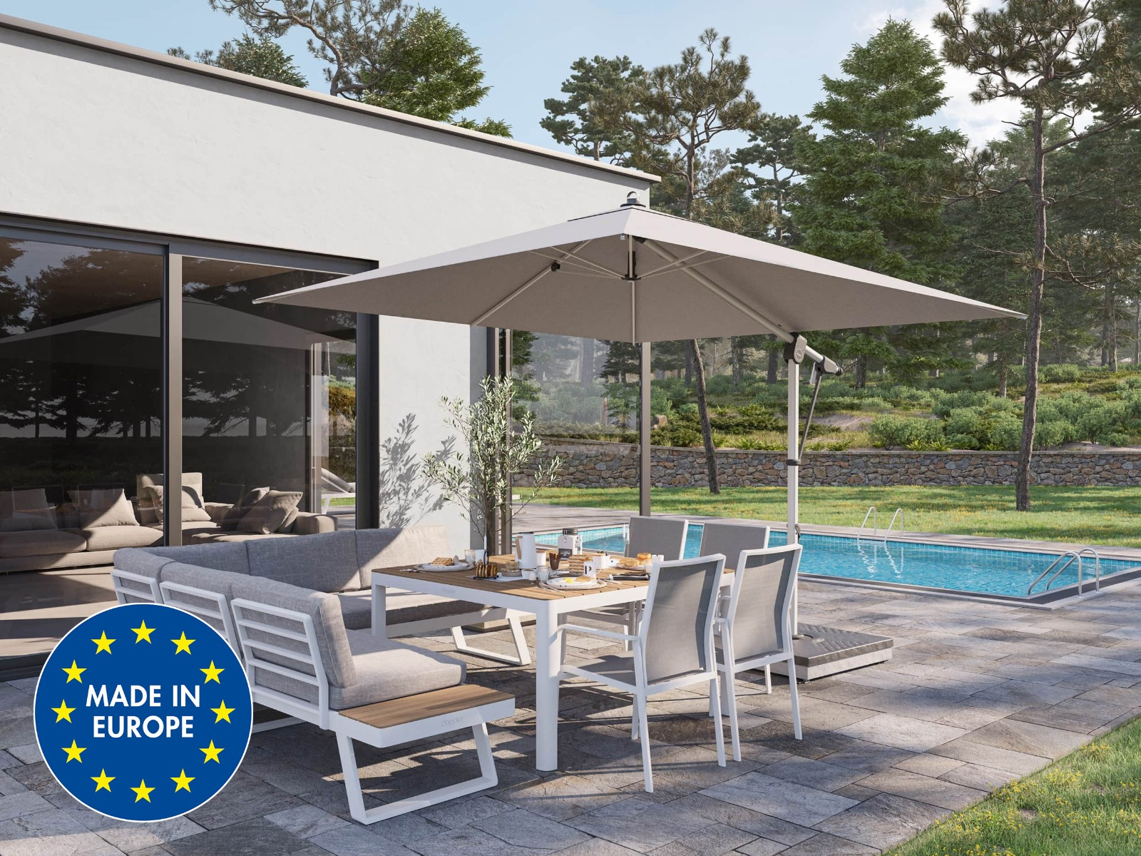 Parasol déporté rectangulaire gris clair de Doppler Parasol déporté rectangulaire gris clair de Doppler